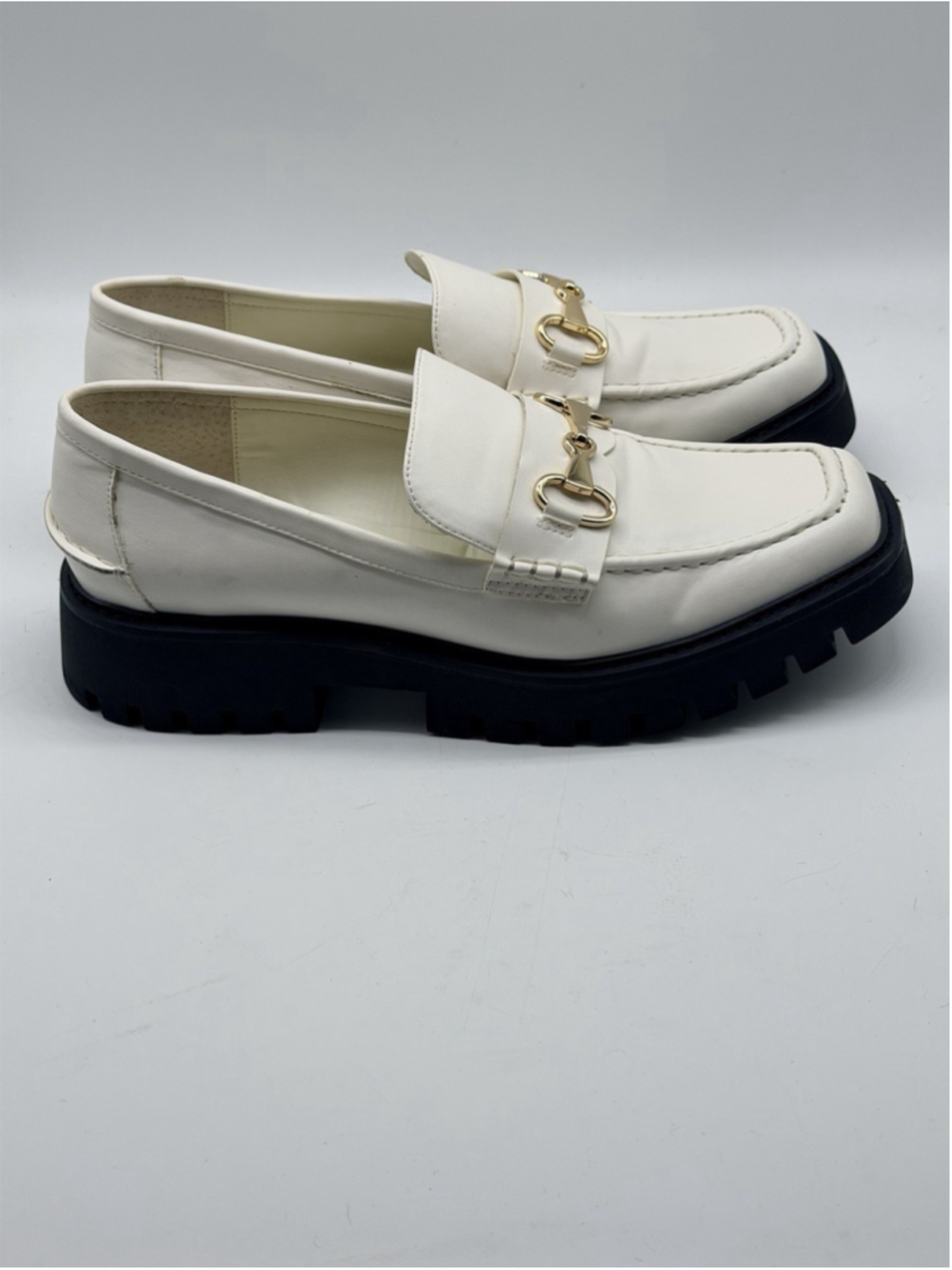 Open Edit Womens 9.5 White Chunky Lug Sole Horsebit Loafers Slip On Shoes